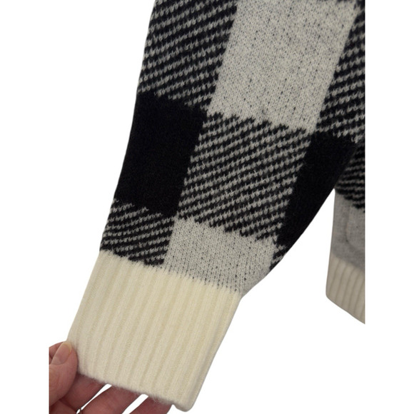 Loft XS Checkered Plaid Boyfriend Button Cardigan Oversized Black White Pockets - Picture 3 of 5